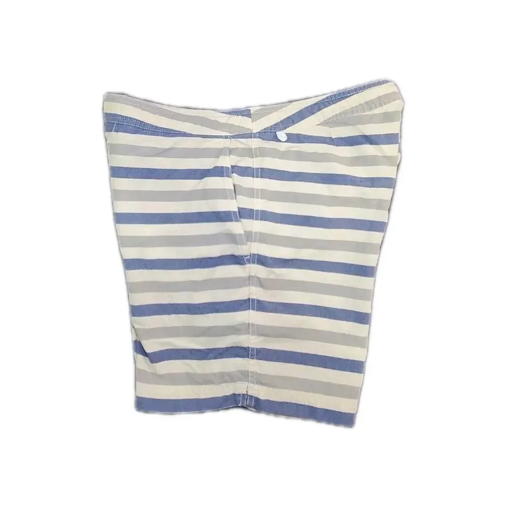 J.Crew Board Shorts Mens Sz 31 Blue Beige Striped Original Longboard Beach C6